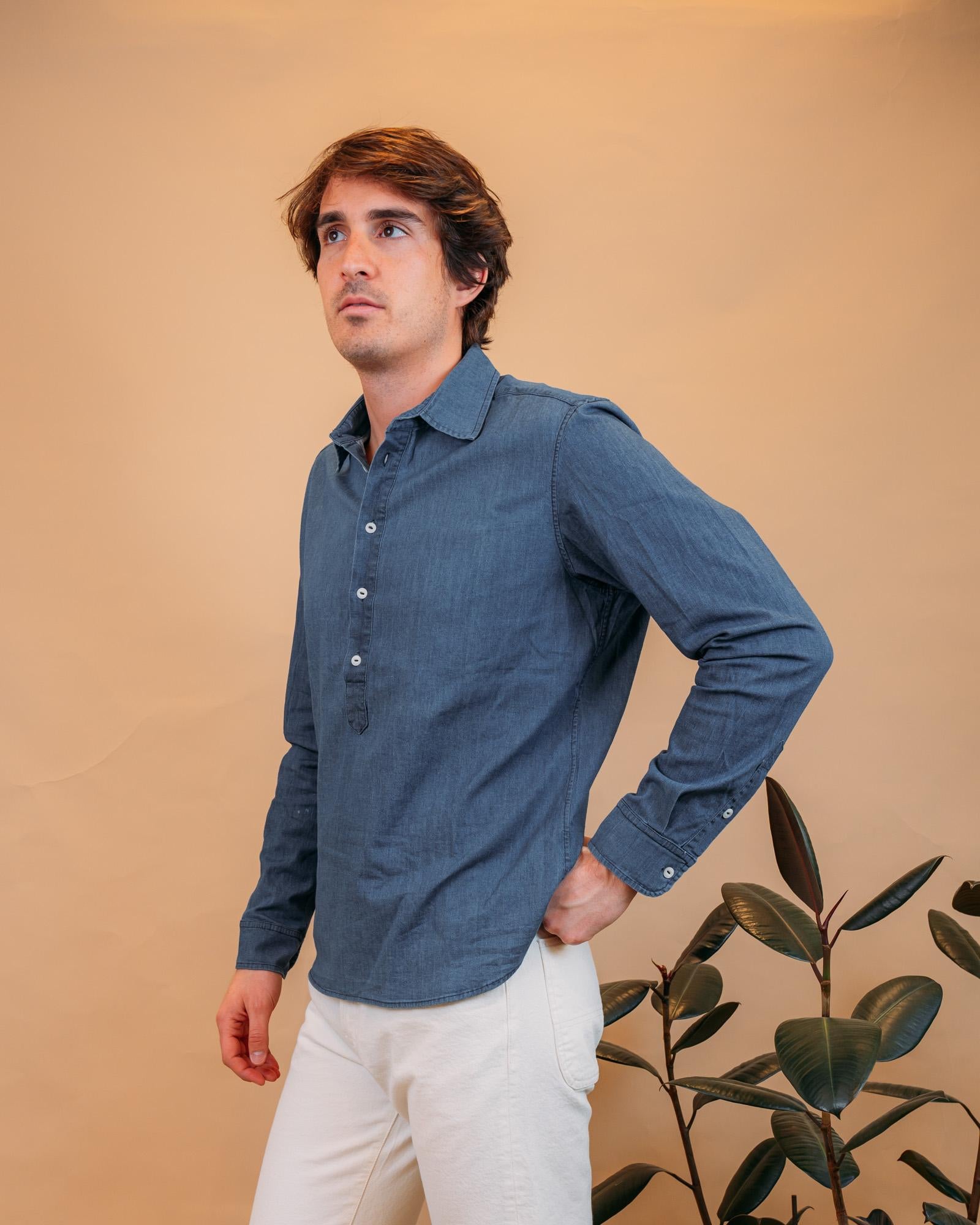 Seadog abbigliamento uomo camicia azzurra collo morbido stile riviera
