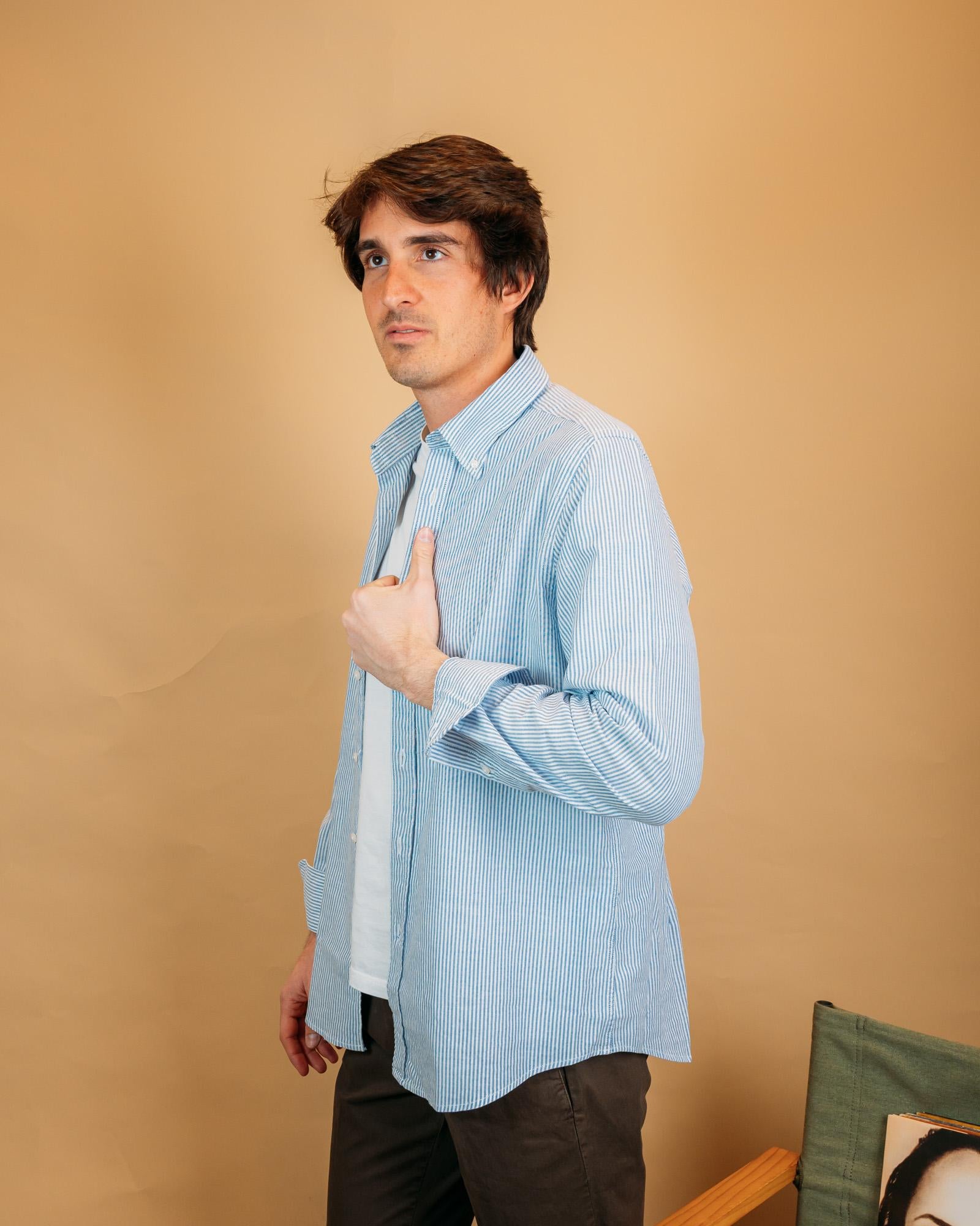 Camicia Oxford Riga Blu 28303803 09 Portofiori 