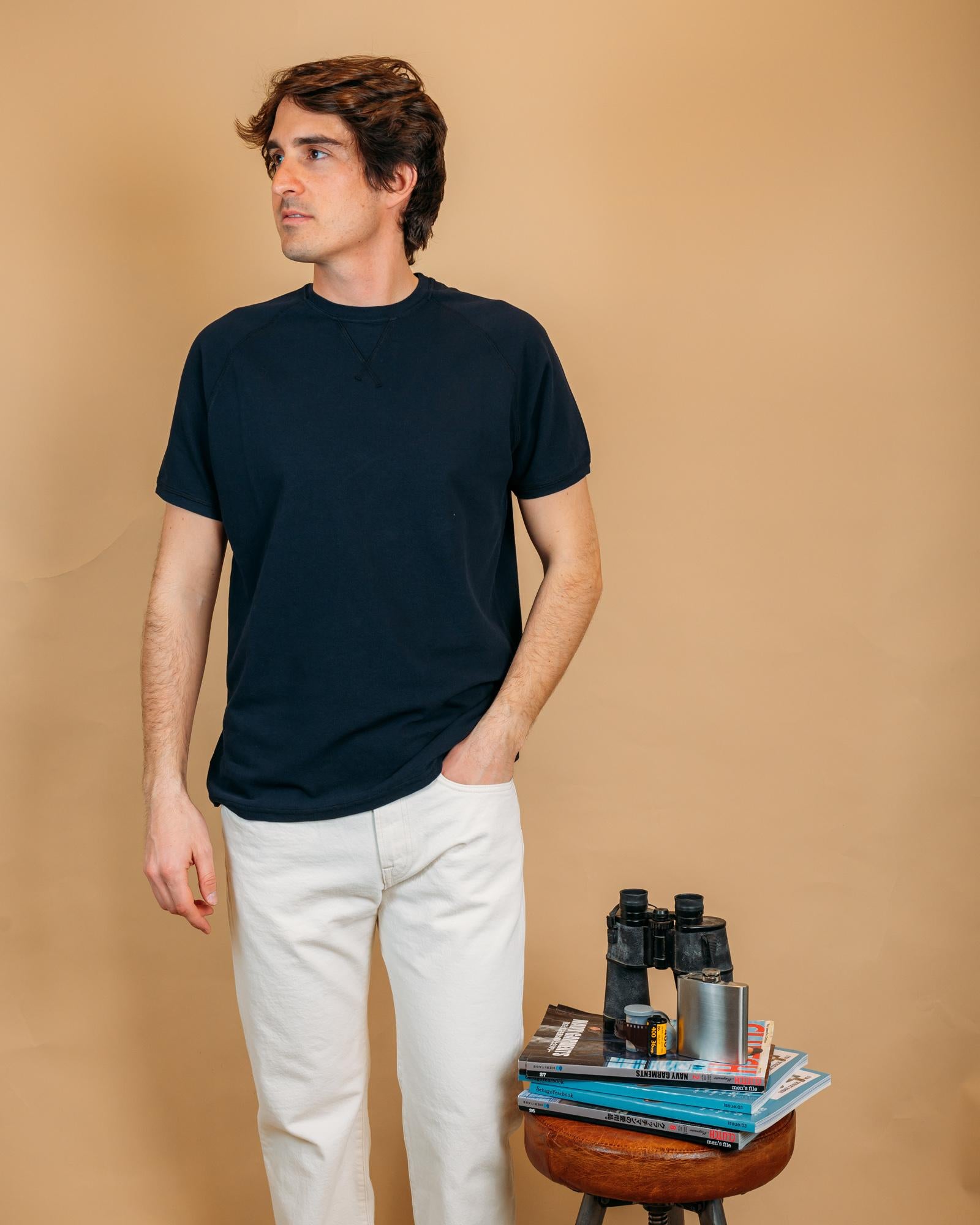 T-shirt Seadog Salem Piquet blu scuro in cotone a trama nido d'ape con girocollo.