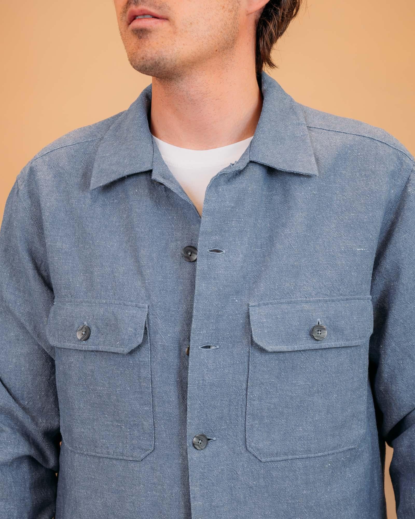 Overshirt in misto Lino Chambray 164ML21439 004 Xacus 