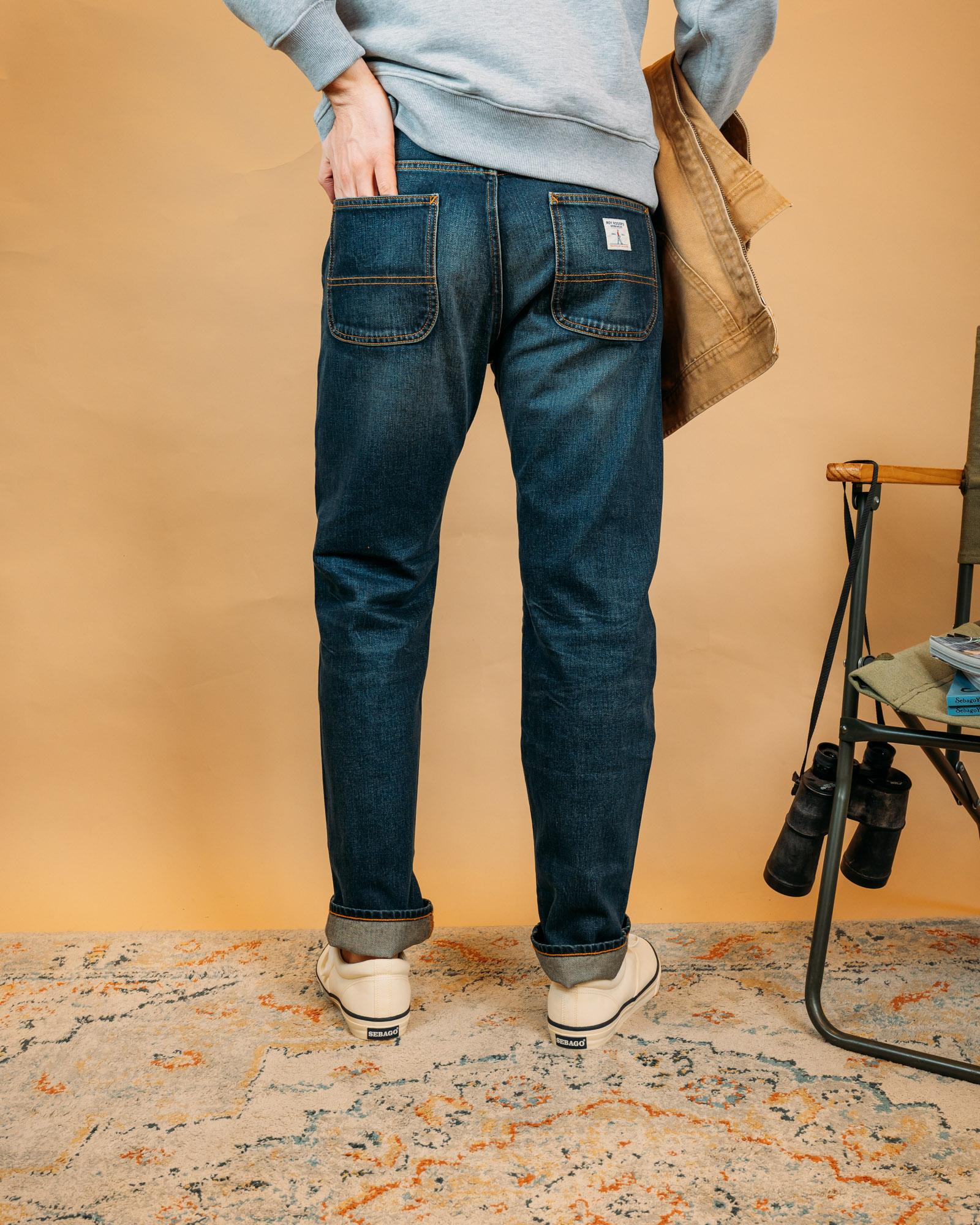 Tasche posteriori rinforzate con logo dei jeans Roy Roger's Workerwear Week Work Selvedge Governols Denim.