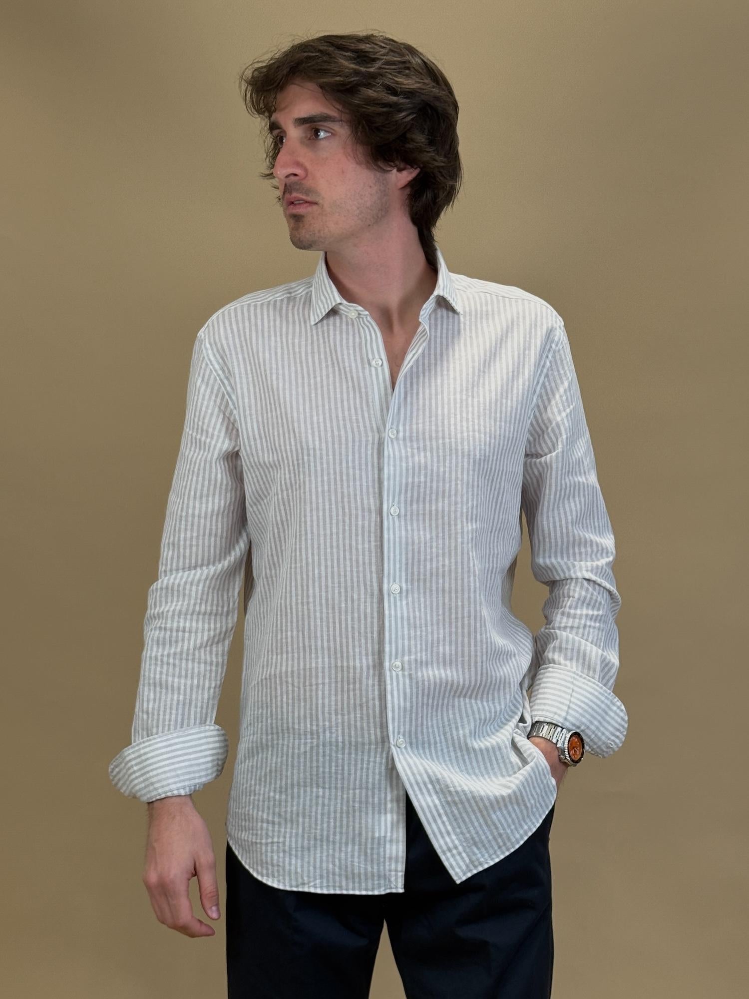 Camicia a Righe in Lino 748ML81218 001 Xacus