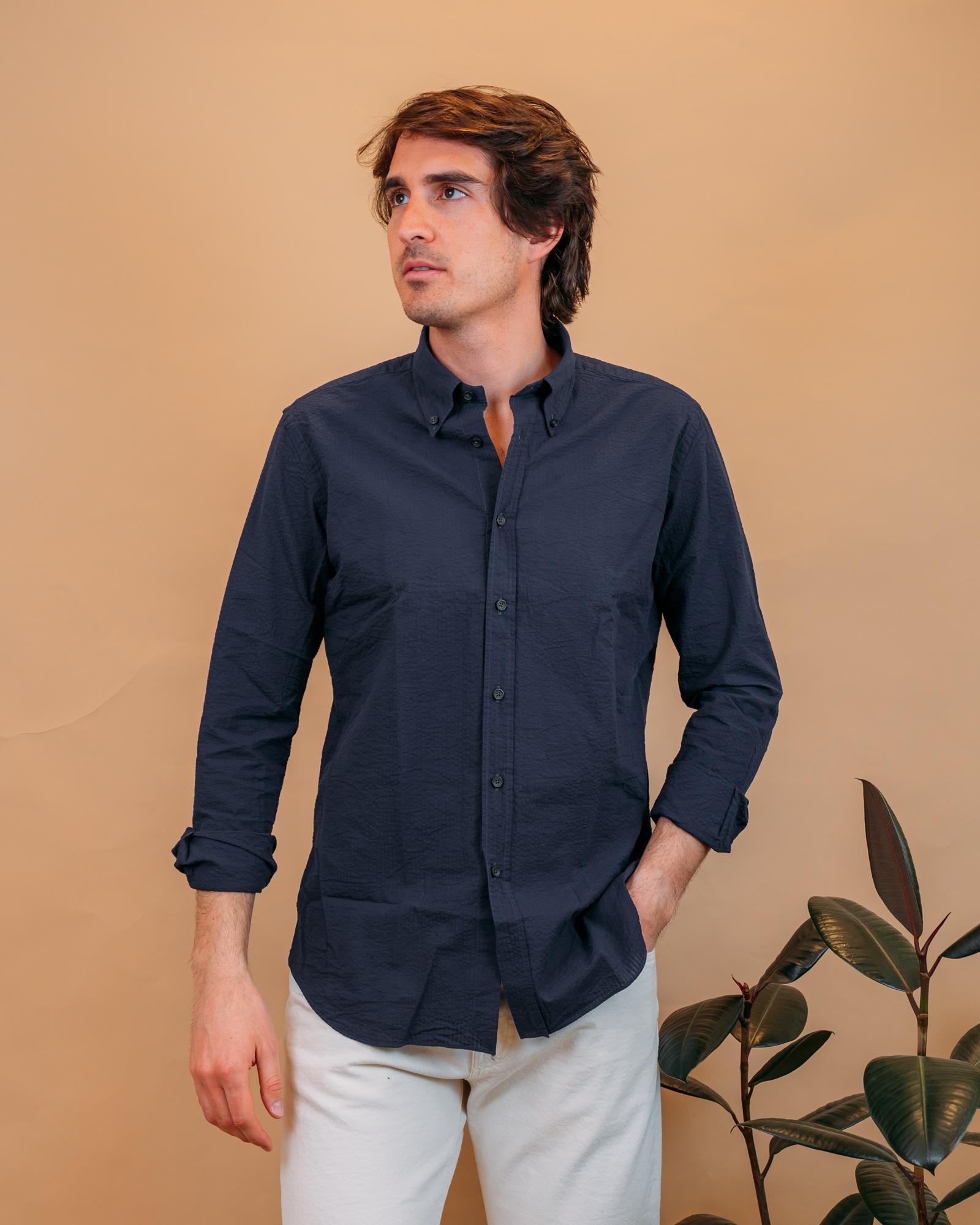 Camicia in Seersucker Blu 768ML81210 004 Xacus 