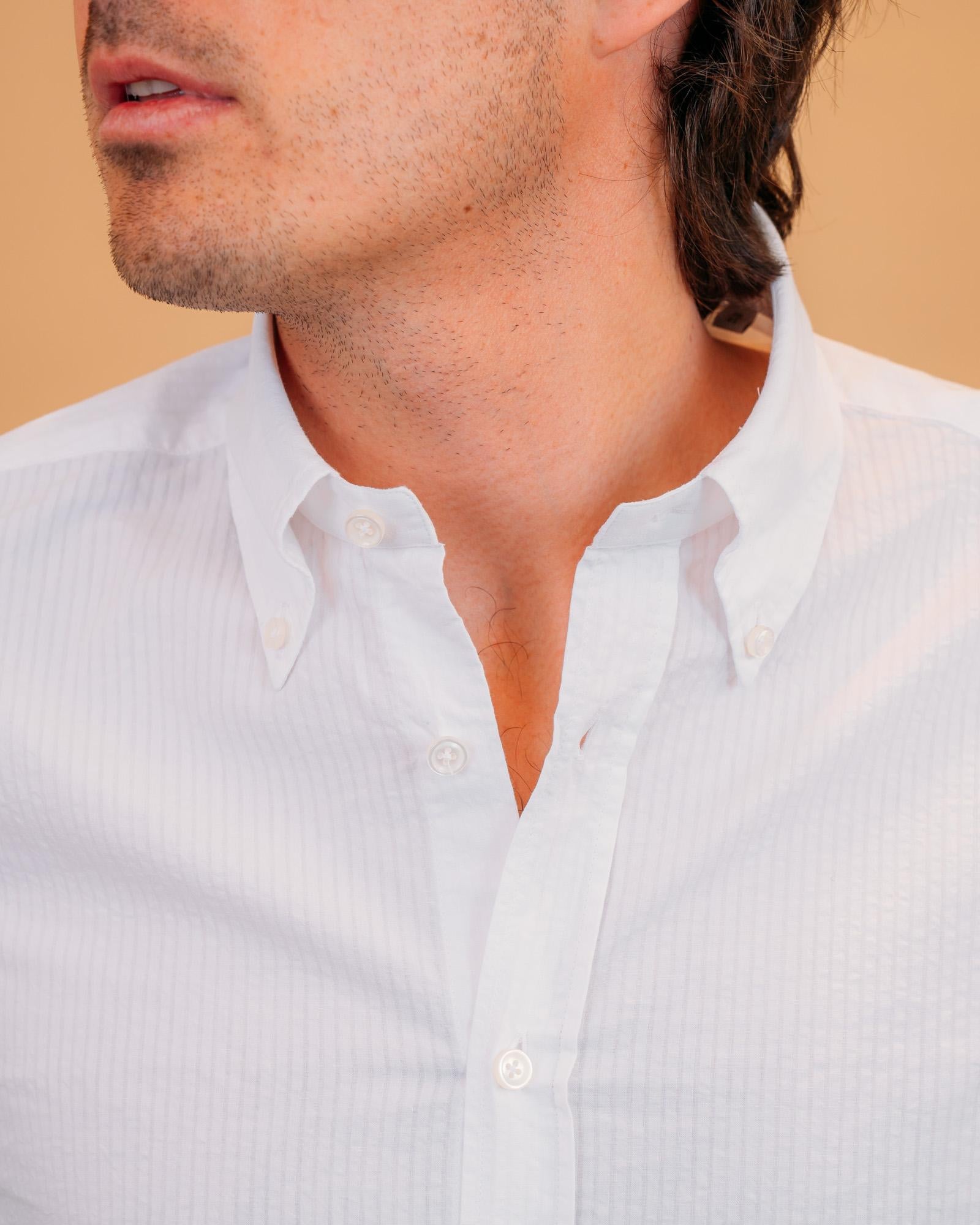 Camicia uomo elegante estiva Xacus camicia in seersucker colore bianco