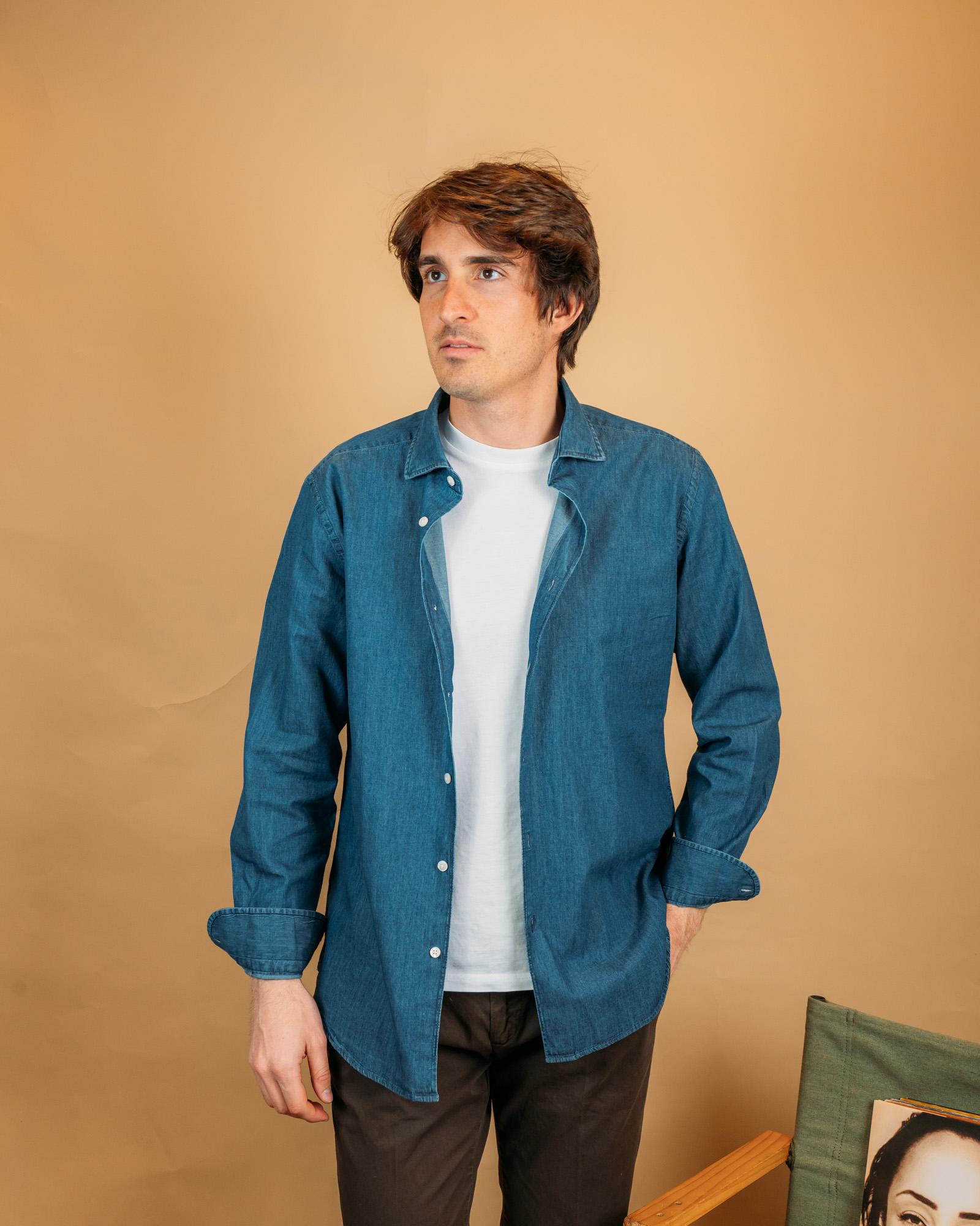 Camicia in Denim Blu 3001 01-01 Portofiori 