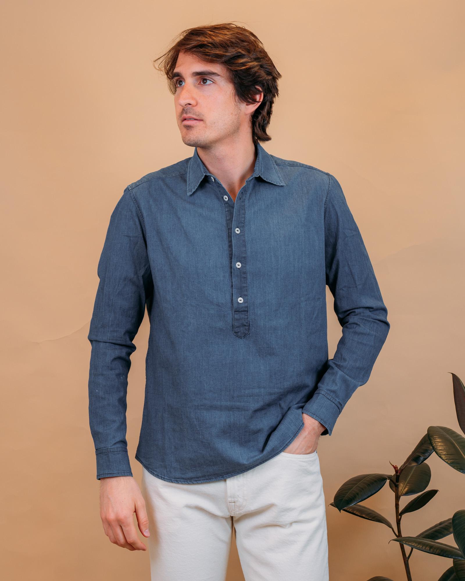 Seadog camicia alegre blu chambray uomo effetto denim leggero
