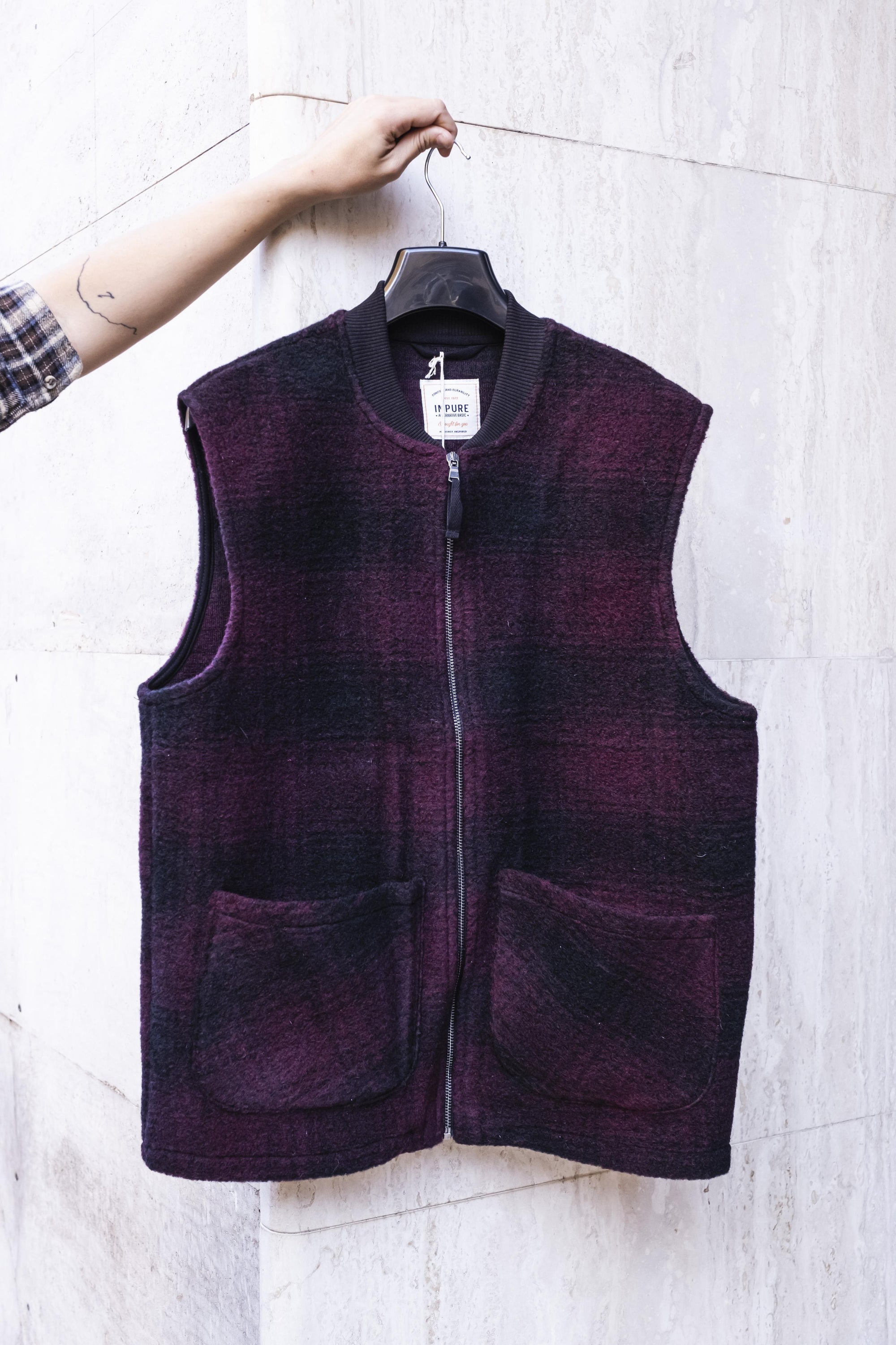 Gilet Mixed Boiled Wool GAVINCHECK174 BORDEAUX CHECK Impure 
