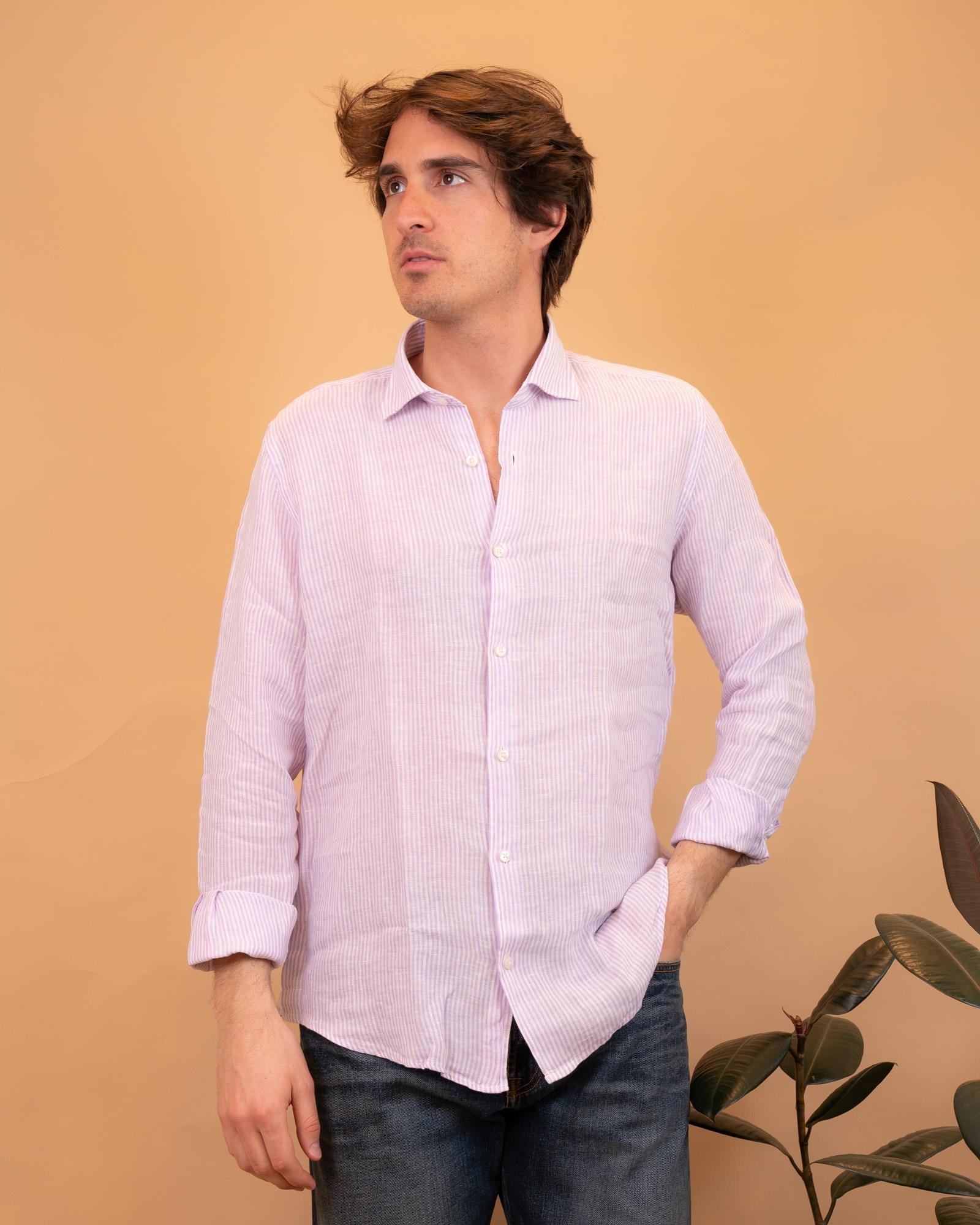 Camicia in Lino Riga Lilla 2830131 03 Portofiori 