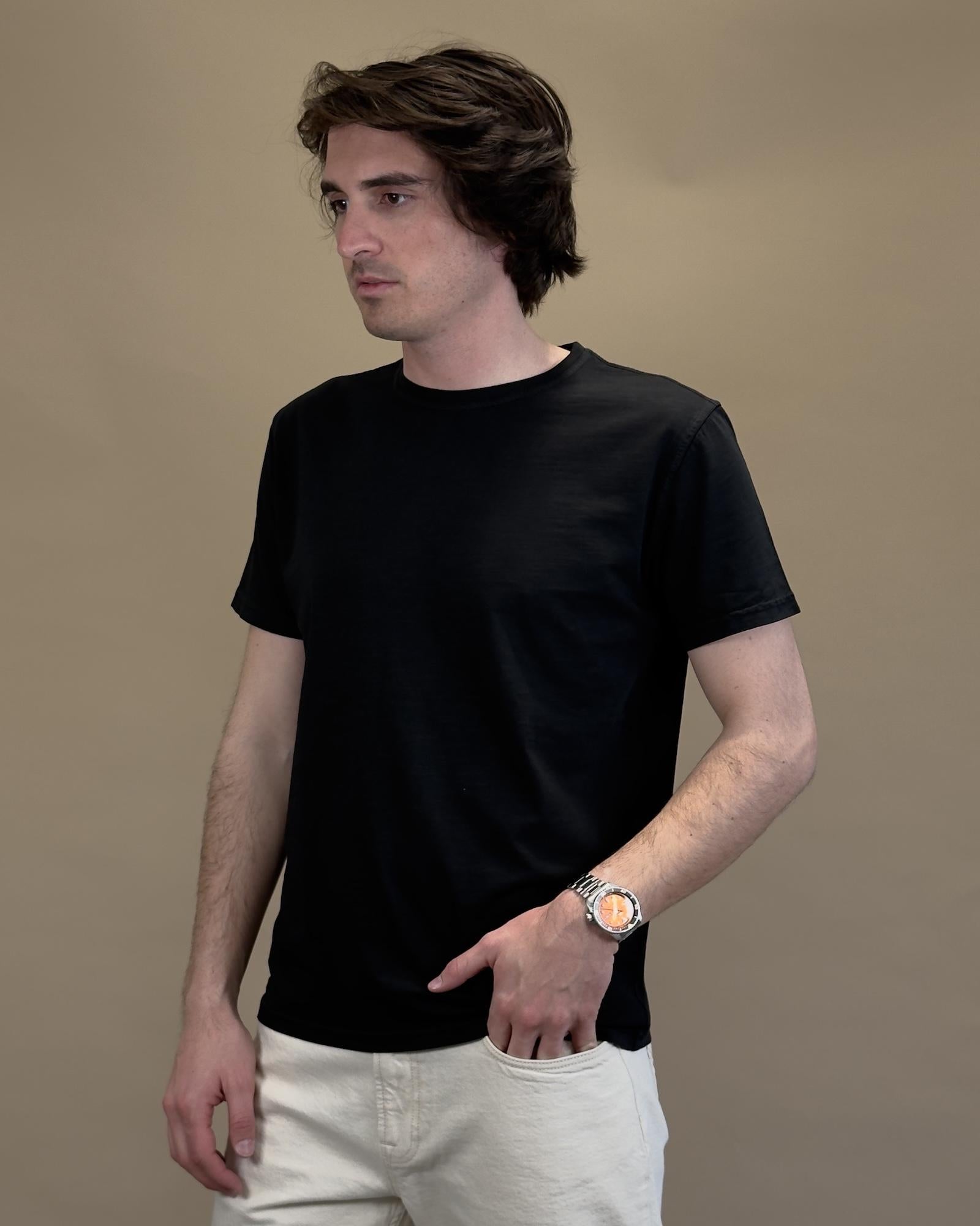 T-shirt in Cotone Fiammato Nero BLKM1009 BL Bl'ker 