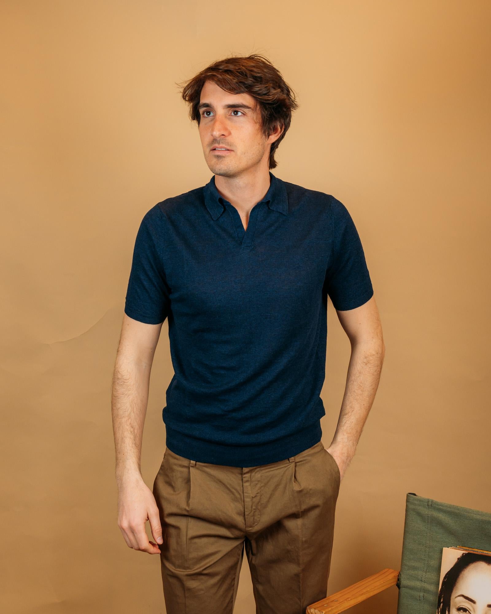 Polo in Lino Blu Navy 1461602 442 Gaffi 