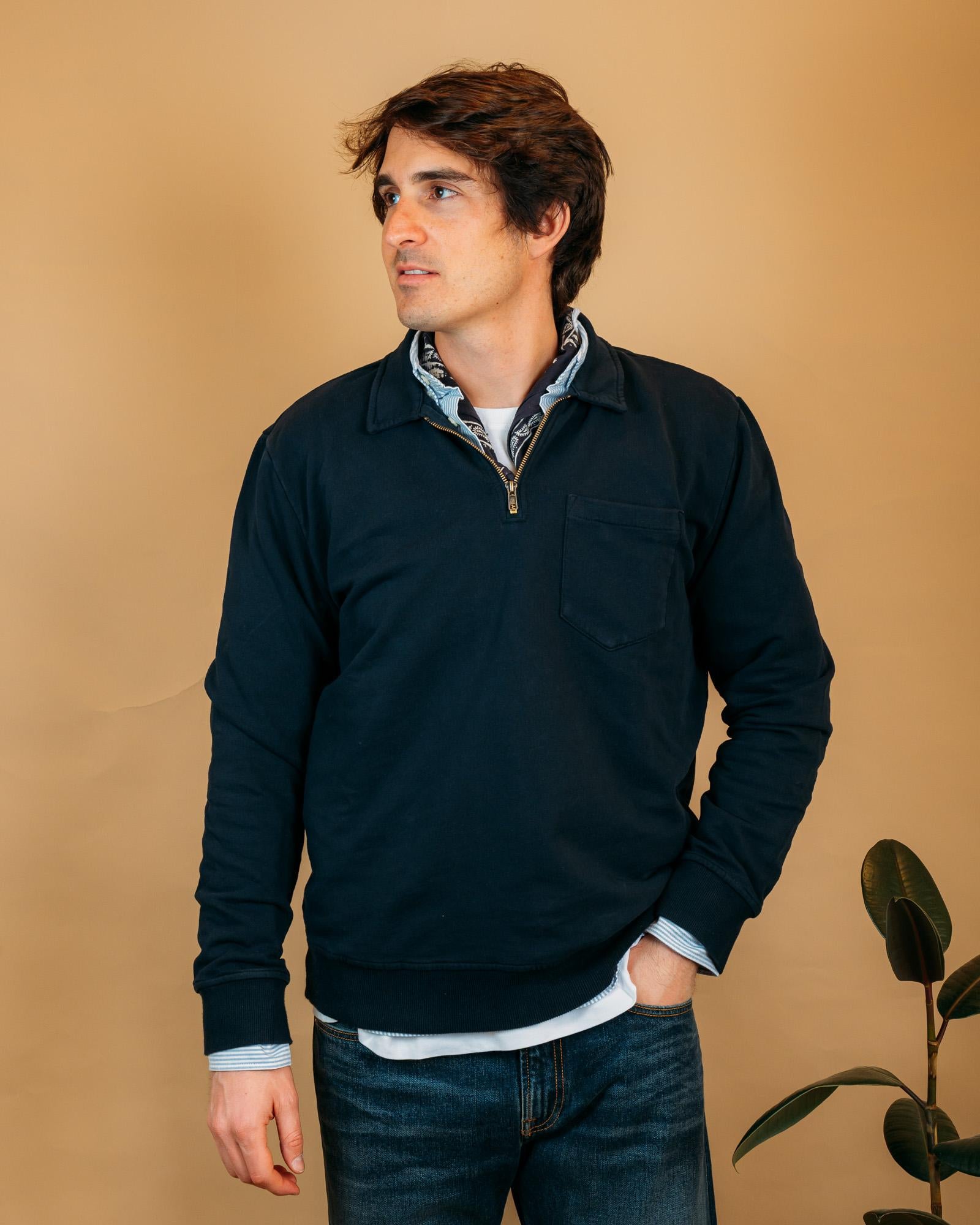 Felpa Quarter Zip Blu F5045 BL Seadog 